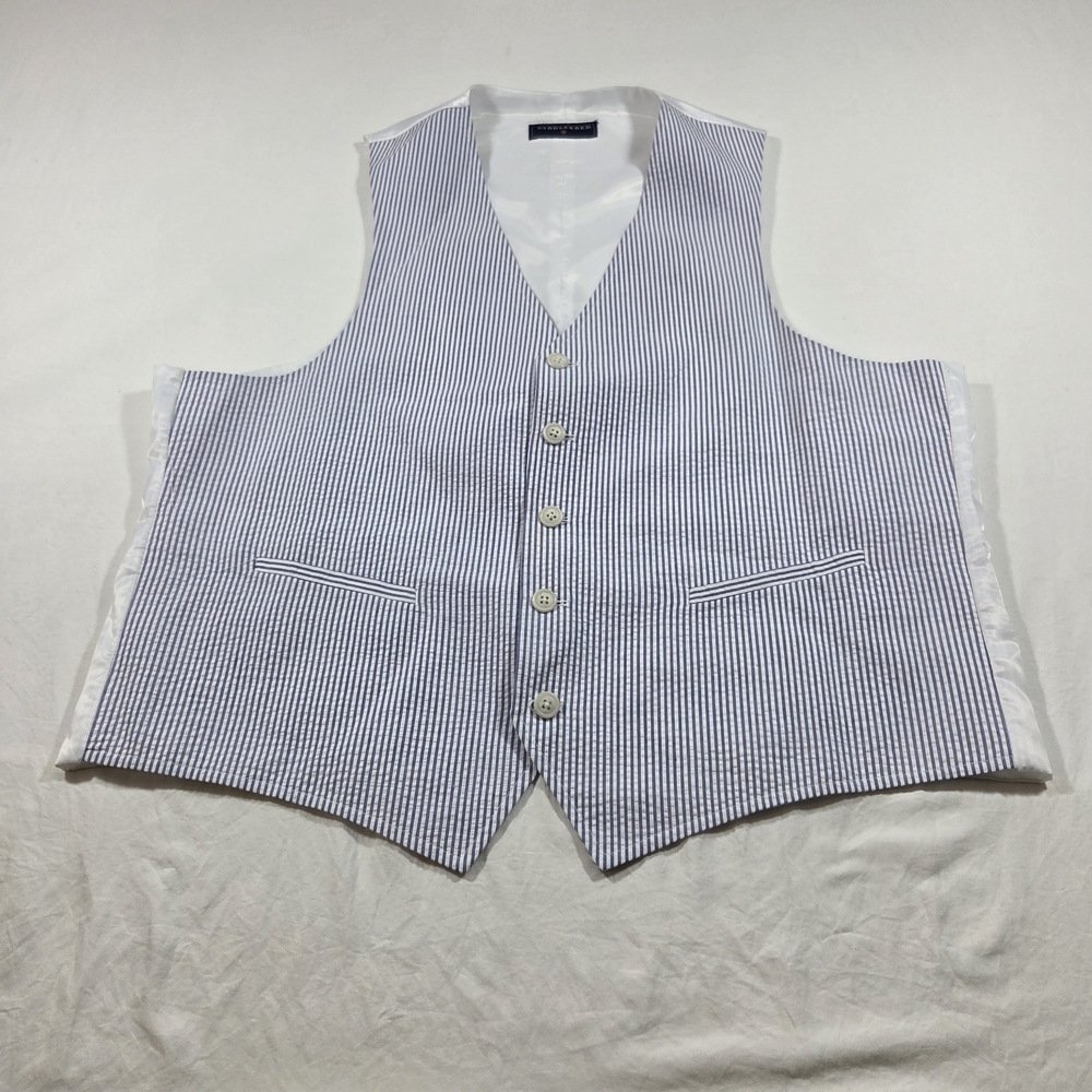 Saddlebred Vest Men's White and Blue Pinstripe Vest Cotton Large Business Casual - Picture 9 of 9